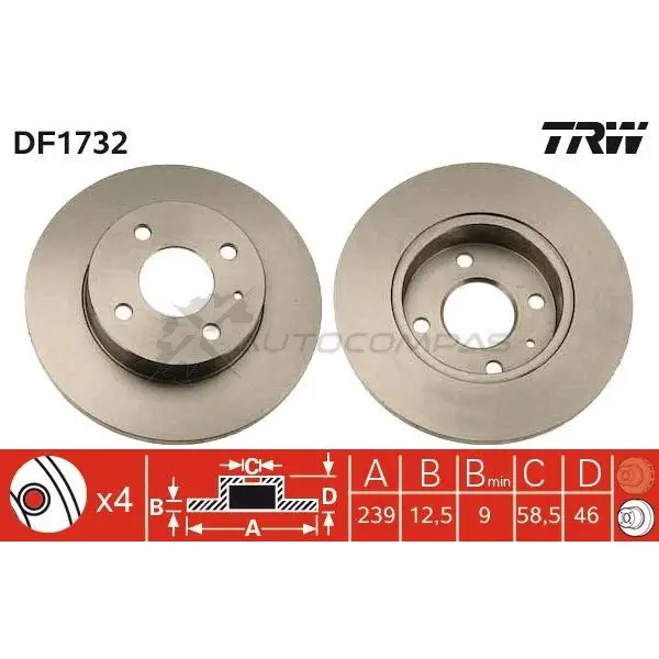 Тормозной диск TRW 3322936173205 df1732 1523454 Q3 4AYW - Изображение 1