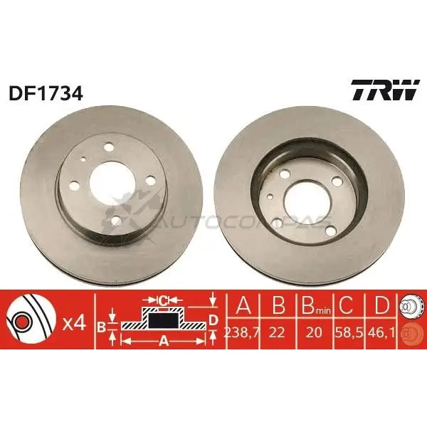Тормозной диск TRW 1523456 7UB 7X df1734 3322936173403 - Изображение 1