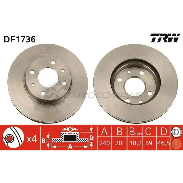 Тормозной диск TRW 3322936173601 df1736 FG F19 1523457 изображение 0