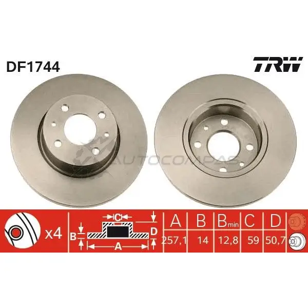 Тормозной диск TRW df1744 1523462 H2 M8C0 3322936174400 - Изображение 1