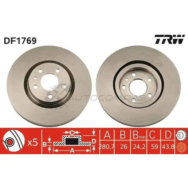 Тормозной диск TRW 3322937076123 df1769 1523477 7XQI 0 - Изображение 1
