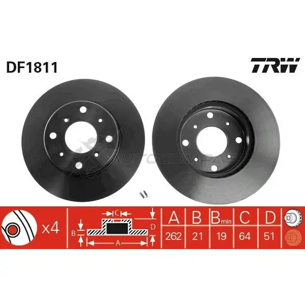 Тормозной диск TRW 3322936181101 W9ZMAH J df1811 1523488 изображение 0