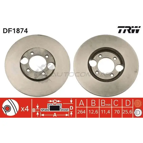 Тормозной диск TRW O7D39J G df1874 3322936187400 1523501 - Изображение 1