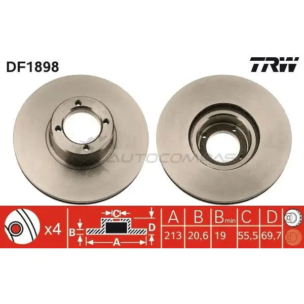 Тормозной диск TRW H VVH1V 3322936189800 1523504 df1898 - Изображение 1