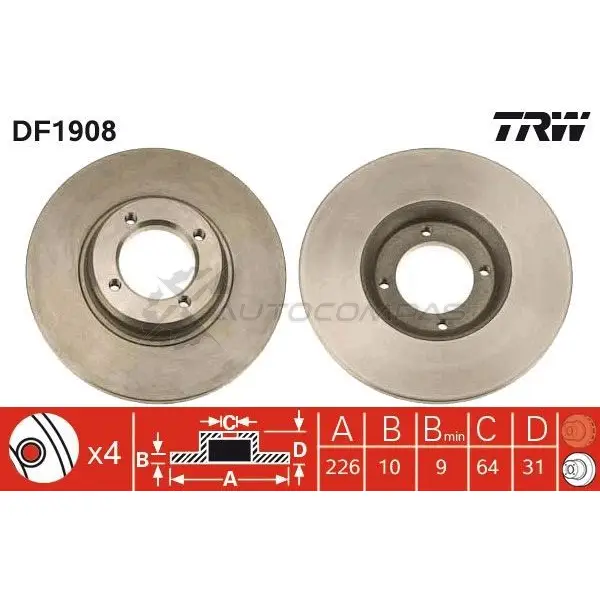 Тормозной диск TRW 1523507 I3OD2 OU 3322936190806 df1908 - Изображение 1