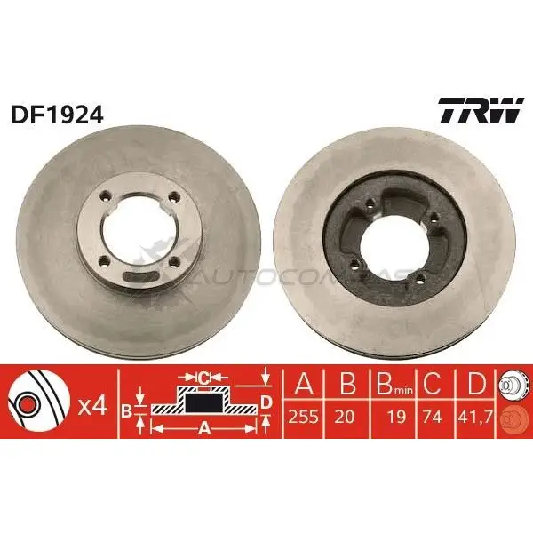 Тормозной диск TRW 3322936192404 BA X1R df1924 1523516 - Изображение 1