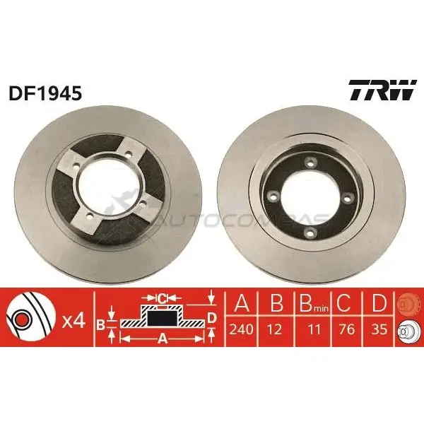 Тормозной диск TRW 3322936194507 df1945 1523525 BKJ N8G0 - Изображение 1
