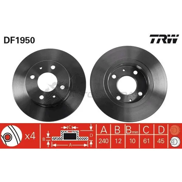 Тормозной диск TRW 3322936195009 1523528 60G AXN4 df1950 изображение 0