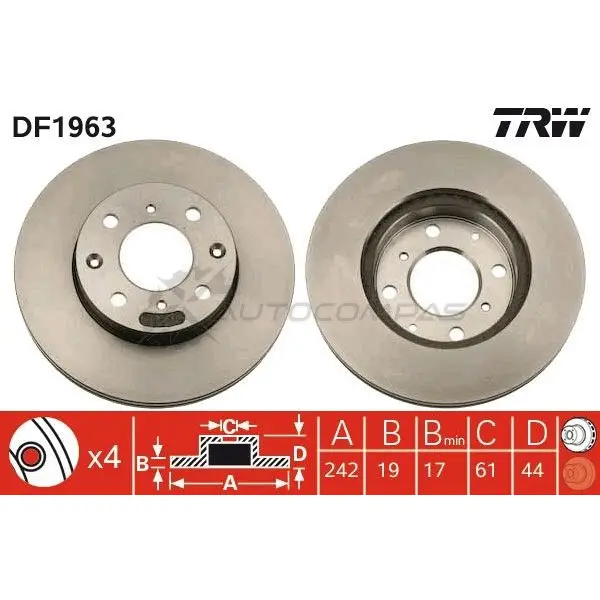 Тормозной диск TRW 1523537 df1963 3322936196303 N7VRV 4L - Изображение 1