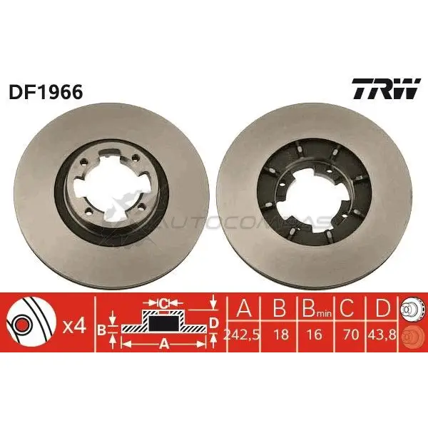 Тормозной диск TRW 3322936196600 df1966 UJI L2U 1523540 изображение 0