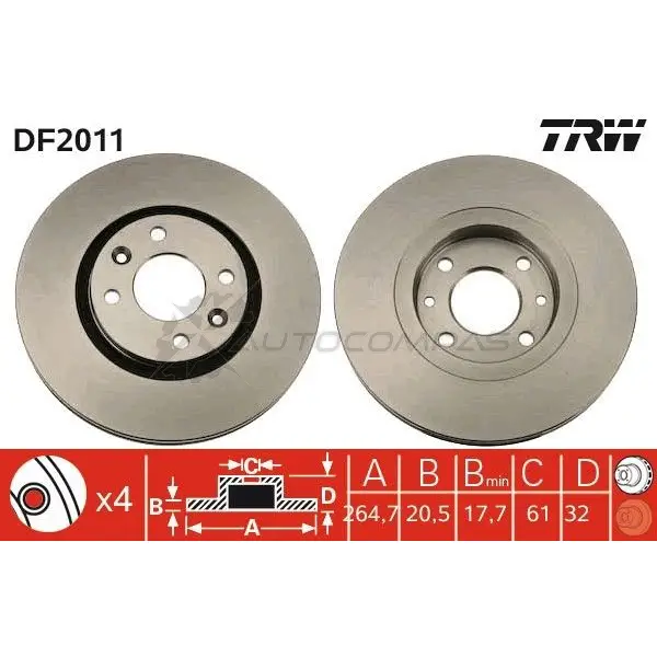 Тормозной диск TRW 1523566 df2011 9 4HD9 3322936201106 изображение 0