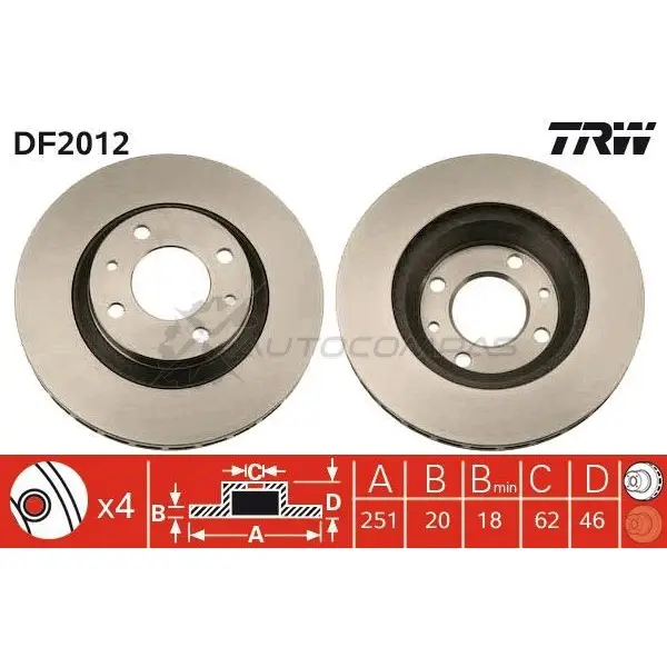 Тормозной диск TRW df2012 3322936201205 1523567 LQJ72 BE - Изображение 1