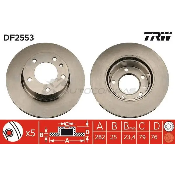 Тормозной диск TRW df2553 3322936255307 OKD W9 1523578 - Изображение 1