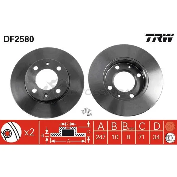 Тормозной диск TRW df2580 3322936258001 1523598 WN ATGR - Изображение 1
