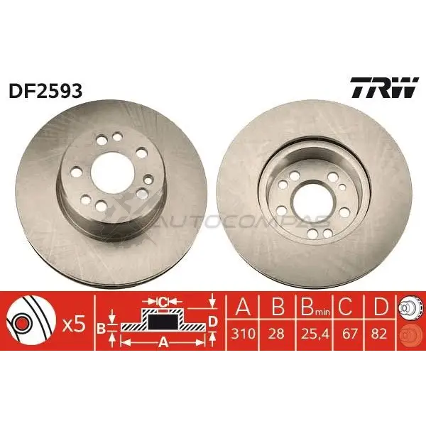 Тормозной диск TRW df2593 3322937076215 1523612 KMX0 S - Изображение 1
