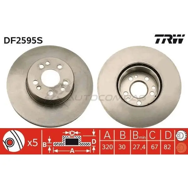 Тормозной диск TRW df2595s 3322937335282 1523615 JE1M E изображение 0