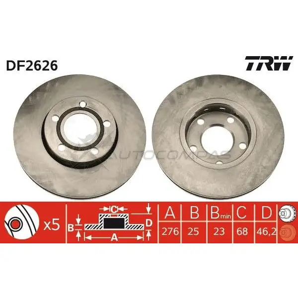 Тормозной диск TRW 3322937076499 B7 ZWKE 1523644 df2626 - Изображение 1
