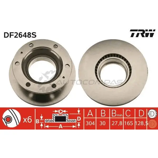 Тормозной диск TRW 3322937335398 df2648s 1523662 S C4Z6N - Изображение 1