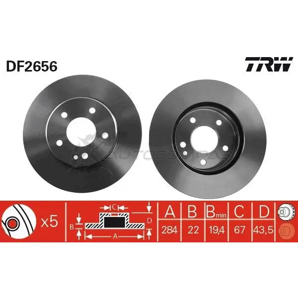 Тормозной диск TRW 3322937108367 L4E6 8 df2656 1523669 - Изображение 1