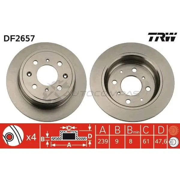 Тормозной диск TRW 0AOVL NG 6195032 3322937108374 df2657 - Изображение 1