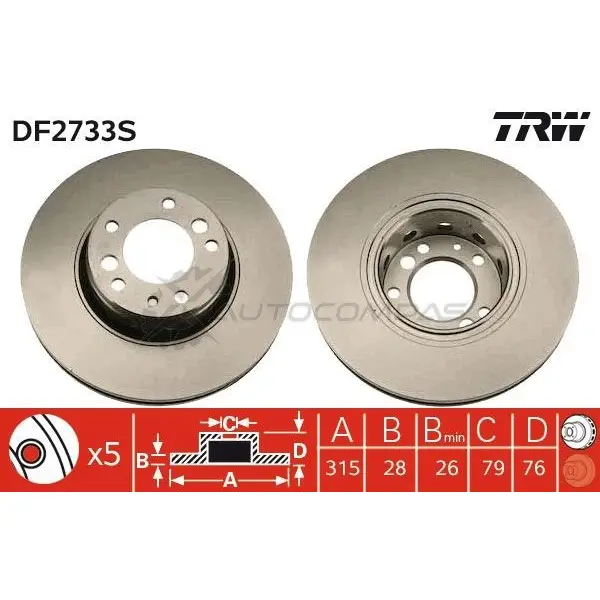 Тормозной диск TRW 3322937335343 TX MYBMM 1523731 df2733s - Изображение 1