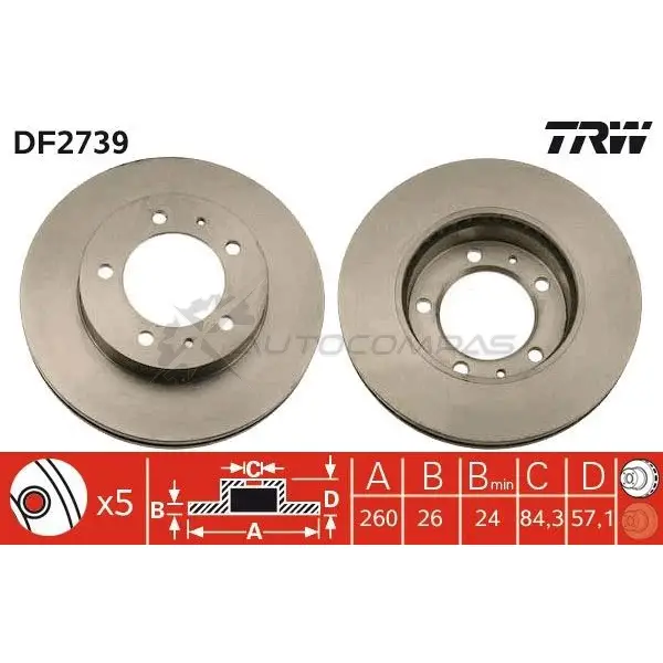 Тормозной диск TRW 6O5 97G 3322937131877 df2739 1523734 - Изображение 1