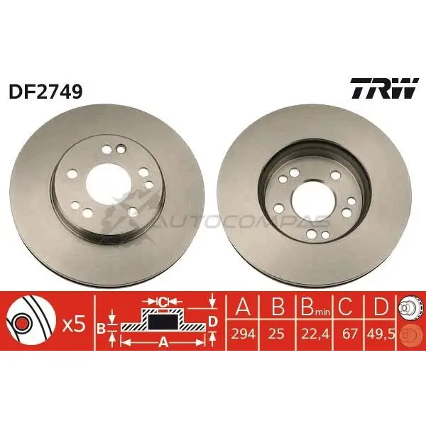 Тормозной диск TRW 3322937132607 df2749 1523741 8F DZ1 - Изображение 1