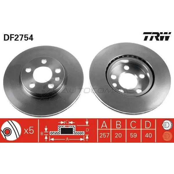Тормозной диск TRW 1523746 df2754 3322937136834 5O 7O0JD - Изображение 1