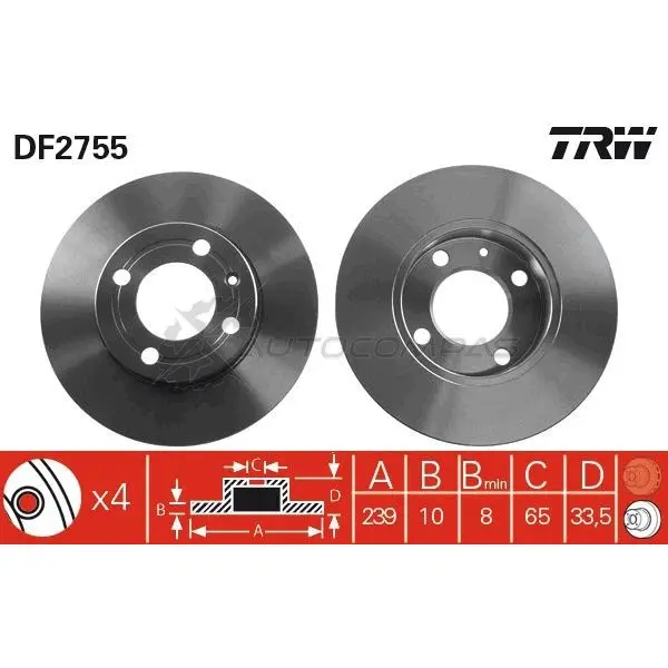 Тормозной диск TRW df2755 5 P22PJD 1523747 3322937136858 - Изображение 1