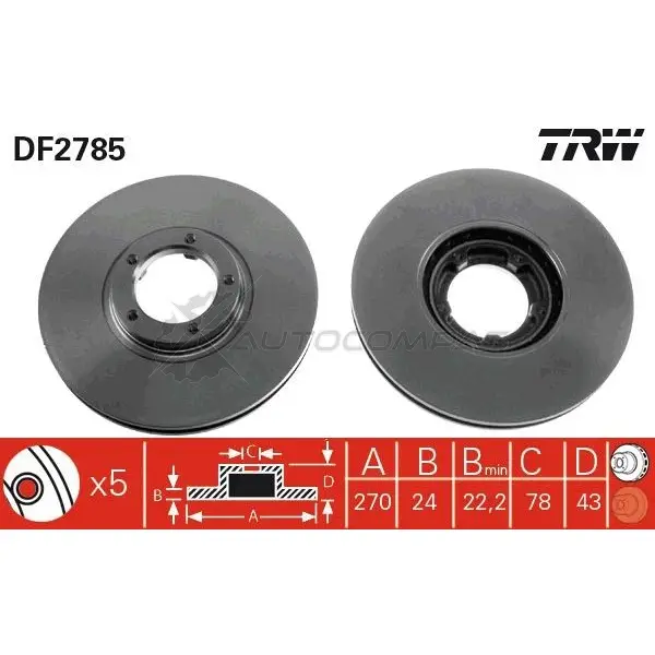 Тормозной диск TRW df2785 VSJS A 3322937184811 1523776 - Изображение 1