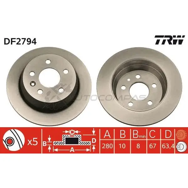 Тормозной диск TRW 6EGK A8 3322937187126 df2794 1523785 - Изображение 1