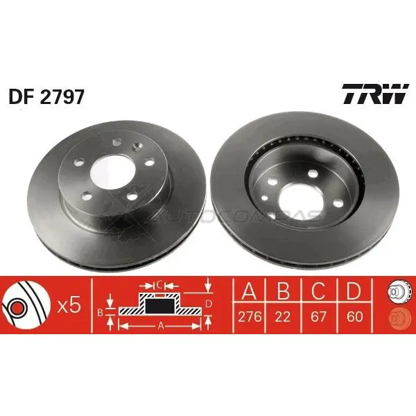 Тормозной диск TRW df2797 3322937187157 UEI SJSJ 1523788 - Изображение 1
