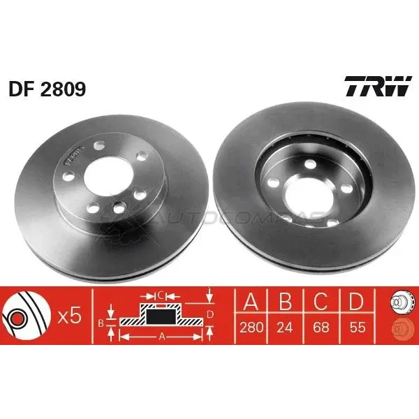 Тормозной диск TRW 3322937204977 df2809 XLJ 2O 1523796 изображение 1