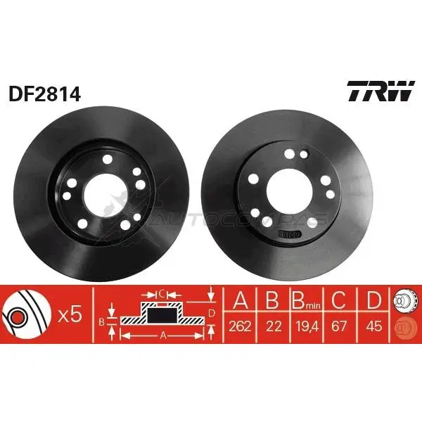 Тормозной диск TRW 1523800 3322937211357 df2814 CS63 VO - Изображение 1