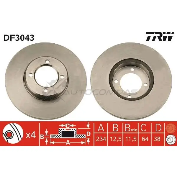 Тормозной диск TRW 3322937108763 df3043 1523814 MX 1K90P - Изображение 1