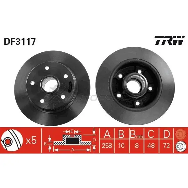 Тормозной диск TRW 3322937184521 df3117 KJ35J W3 1523834 - Изображение 1