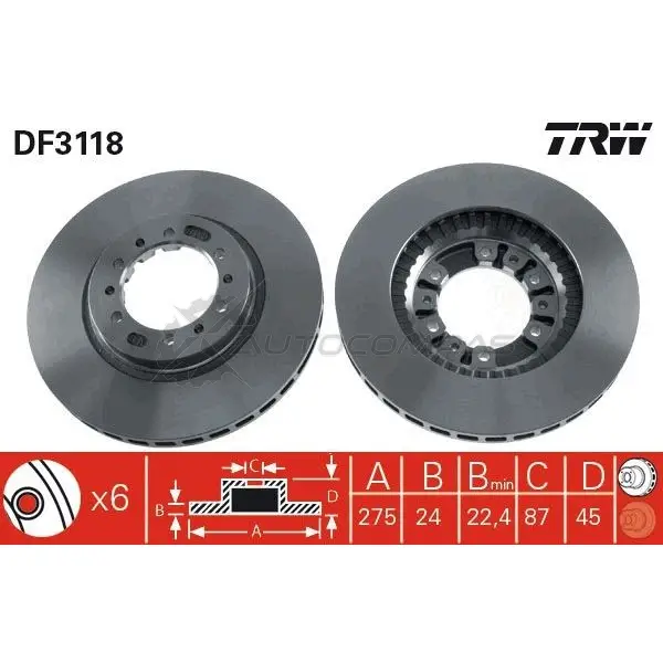 Тормозной диск TRW 1523835 TR K8I1M df3118 3322937184538 - Изображение 1