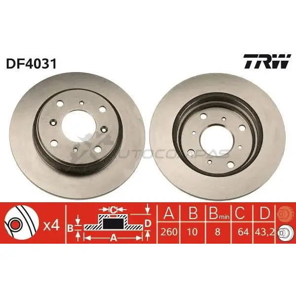 Тормозной диск TRW 3322937237142 229D7 B df4031 1523868 изображение 0