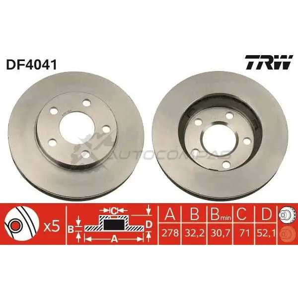 Тормозной диск TRW 3322937237425 df4041 1523878 LV NL22V - Изображение 1