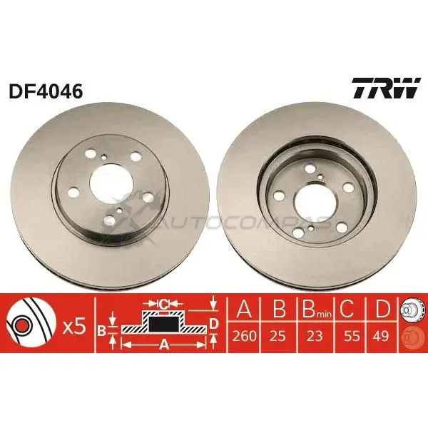 Тормозной диск TRW 3322937274048 df4046 NJX YS1 1523882 - Изображение 1