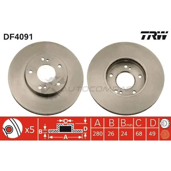 Тормозной диск TRW df4091 9QL 5KLK 1523915 3322937275434 - Изображение 1