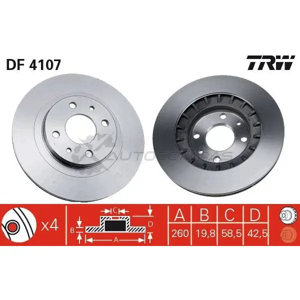Тормозной диск TRW 3322937288007 df4107 1523928 Z 9YG0 изображение 0