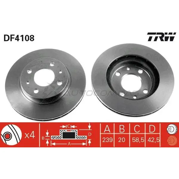 Тормозной диск TRW 1523929 df4108 UIX3A F 3322937288014 - Изображение 1