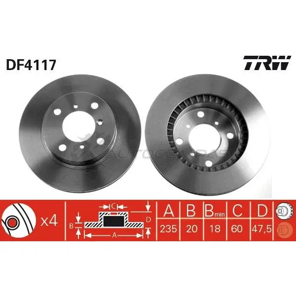 Тормозной диск TRW 3322937288601 1523938 df4117 9HIZ Q1R - Изображение 1