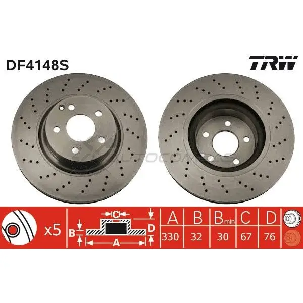 Тормозной диск TRW 1523966 E05X K 3322937335459 df4148s - Изображение 1