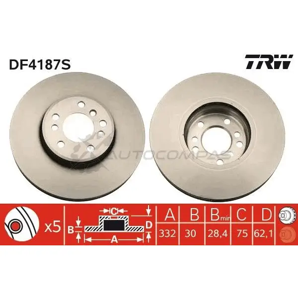 Тормозной диск TRW df4187s 3322937364329 1524000 F47 LI2 изображение 0