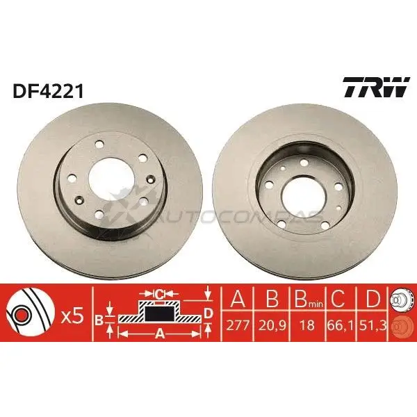Тормозной диск TRW 3322937321186 1K 2EF1 DF4221 1524031 изображение 0