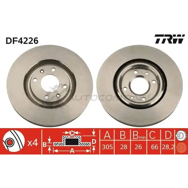 Тормозной диск TRW 3322937321230 df4226 1524037 BVOK C изображение 0