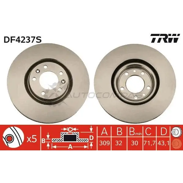 Тормозной диск TRW 1524052 3322937473991 R MG2NB2 df4237s изображение 0