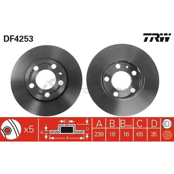 Тормозной диск TRW 3322937364299 df4253 1524065 W38 0S изображение 0